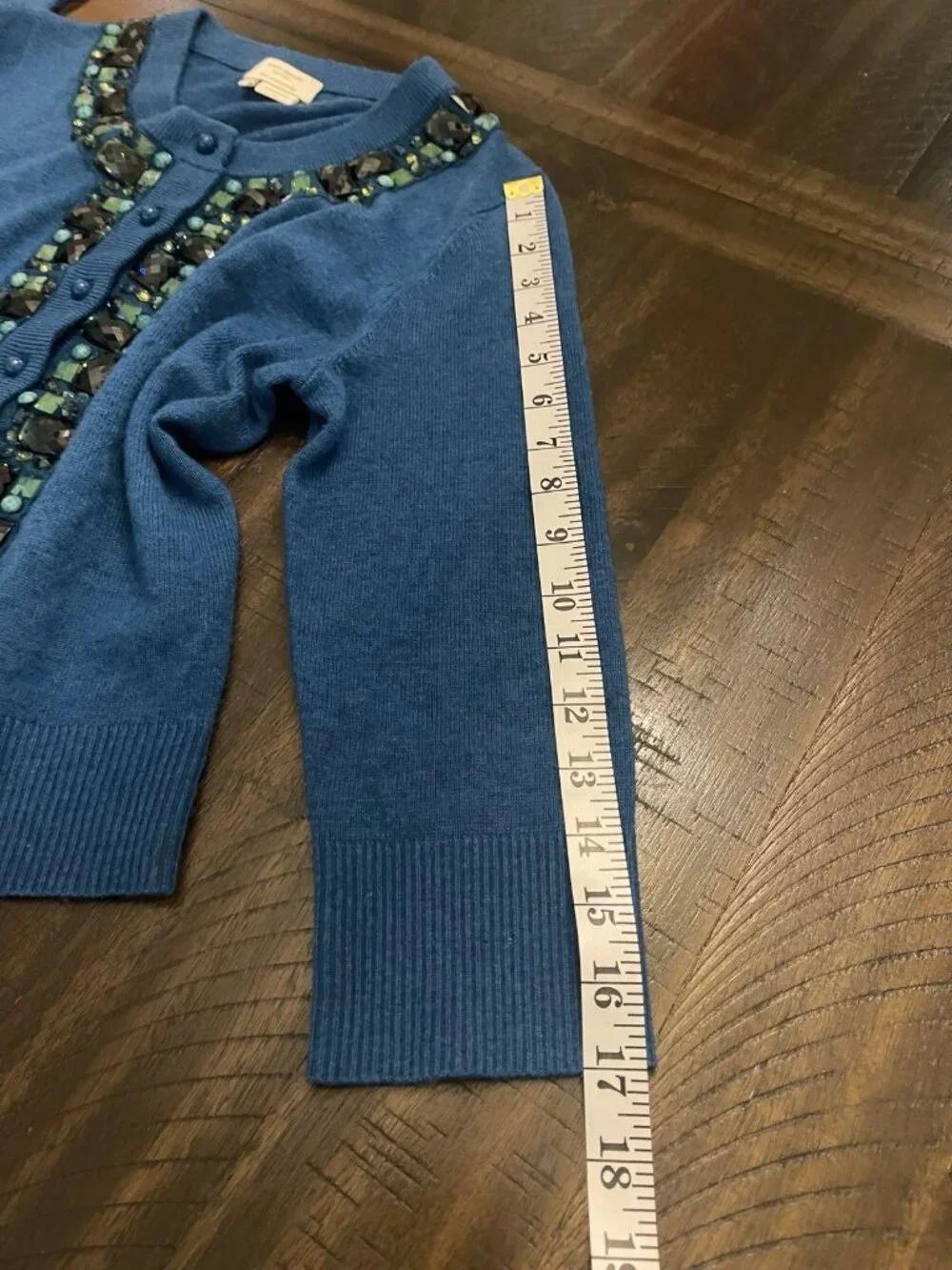 Kate Spade NY Kati City Lights Jeweled Teal Sweater Wool/Cashmere Blend SZ Small